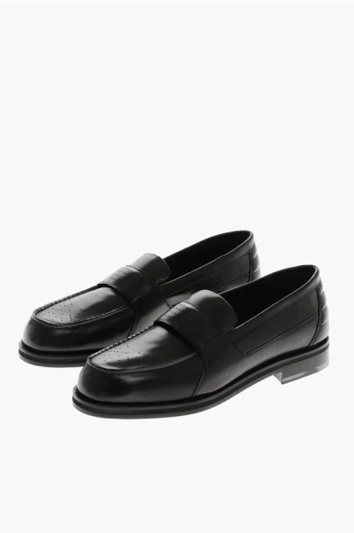 1989 Studio Solid Color Leather Loafers In Black