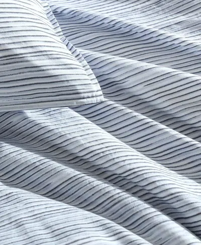 Calvin Klein Wavy Stripe Washed Percale Cotton 3-pc. Comforter Set, Queen In Gray
