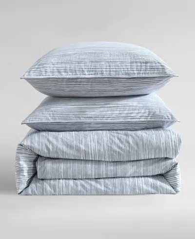 Calvin Klein Wavy Stripe Washed Percale Cotton 3-pc. Duvet Cover Set, Queen In Gray