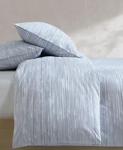 Calvin Klein Wavy Stripe Washed Percale Cotton 3-pc. Duvet Cover Set, King In Gray