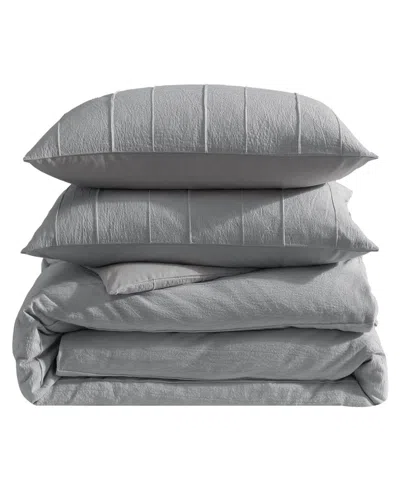 Vera Wang Woven Tucks Jacquard 3-pc. Duvet Cover Set, King In Gray