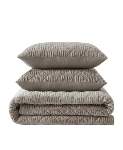 Vera Wang Solid Crushed Velvet 3-pc. Quilt Set, Full/queen In Gray