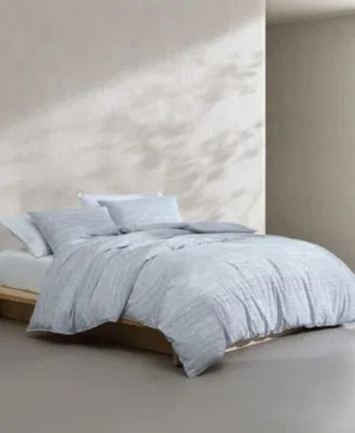 Calvin Klein Wavy Stripe Washed Percale Cotton Duvet Cover Set In Gray
