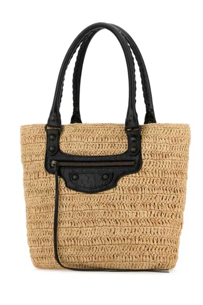 Balenciaga Women Raffia Small Le City Bucket Bag In Brown