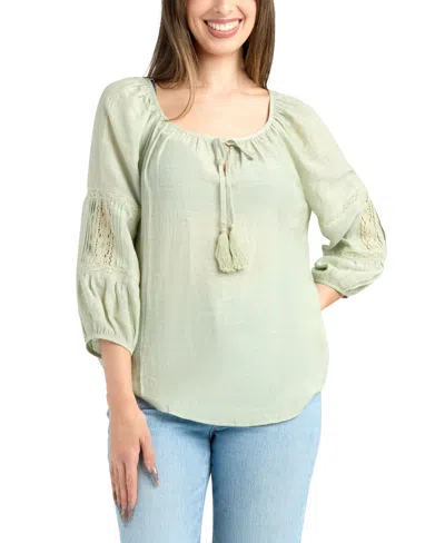 Bcx Junior's Resort Gauzy Texture Scoop Neck Top In Green