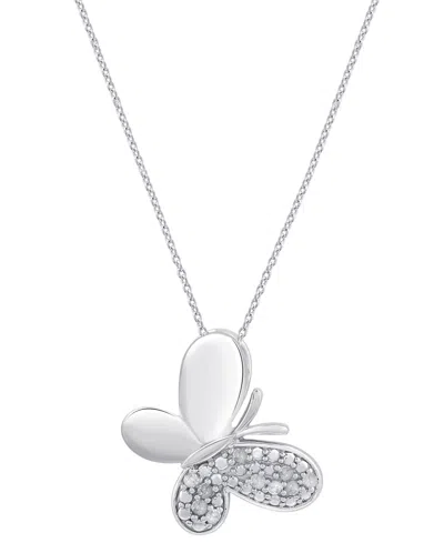 Macy's Diamond Butterfly Pendant Necklace (1/10 Ct. T.w.) In Sterling Silver (also In 14k Gold-plated Sterl In Silver