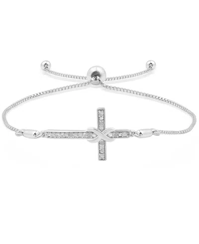Macy's Diamond Cross Bracelet (1/6 Ct. T.w.) In Sterling Silver And 14k Gold-plated Sterling Silver (also I In Silver
