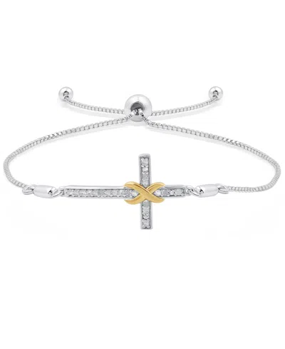Macy's Diamond Cross Bracelet (1/6 Ct. T.w.) In Sterling Silver And 14k Gold-plated Sterling Silver (also I In Silver