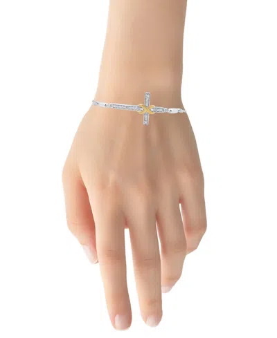 Macy's Diamond Cross Bracelet (1/6 Ct. T.w.) In Sterling Silver And 14k Gold-plated Sterling Silver (also I In Silver