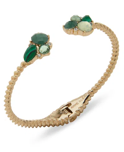 Anne Klein Glass And Plastic Green Cluster Stone Cuff Bracelet In Gold