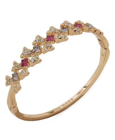 Anne Klein Glass And Plastic Stone Fluted Hinge Bracelet In Gold