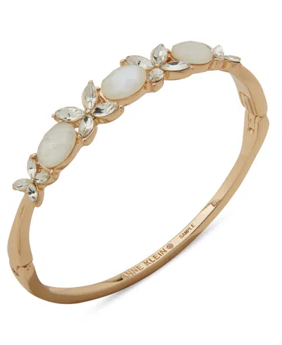Anne Klein Multi-stone Imitation Pearl Boxed Floral Hinge Bracelet In Gold