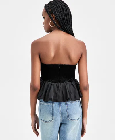 Bar Iii Women's Velvet Peplum Corset Strapless Top, Macy's Exclusive In Black