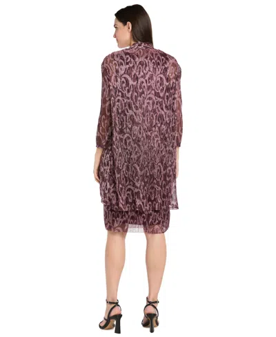 R & M Richards Women's 2-piece Printed Metallic Foil Swirl Jacket Dress In Burgundy