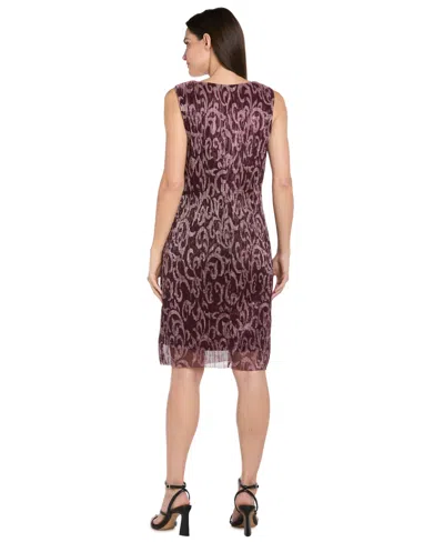 R & M Richards Women's 2-piece Printed Metallic Foil Swirl Jacket Dress In Burgundy