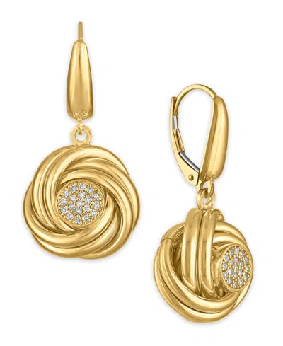 Macy's Diamond Love Knot Leverback Earrings (1/5 Ct. T.w.) In 14k Gold Over Sterling Silver