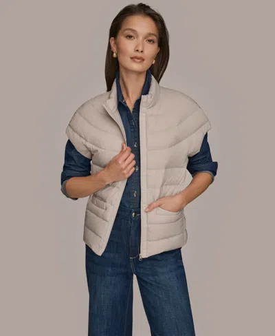 Donna Karan Weekend Donna Karen Weekend Womens Denim Shirt Wide Leg Jeans Cap Sleeve Puffer Jacket In Neutral