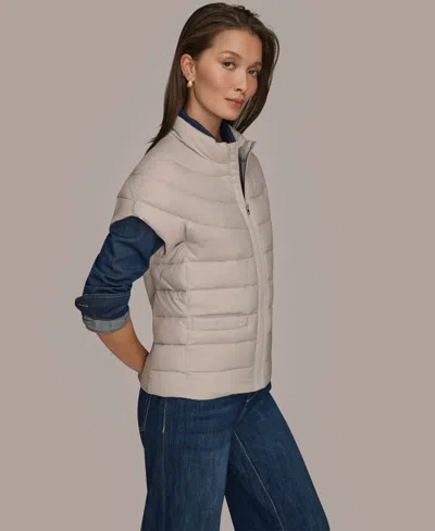 Donna Karan Weekend Donna Karen Weekend Womens Denim Shirt Wide Leg Jeans Cap Sleeve Puffer Jacket In Neutral