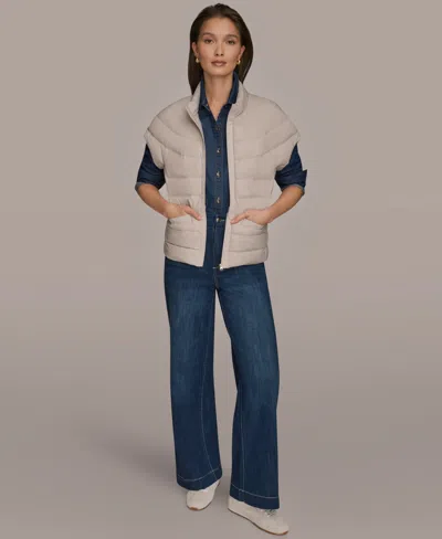 Donna Karan Weekend Donna Karen Weekend Womens Denim Shirt Wide Leg Jeans Cap Sleeve Puffer Jacket In Neutral