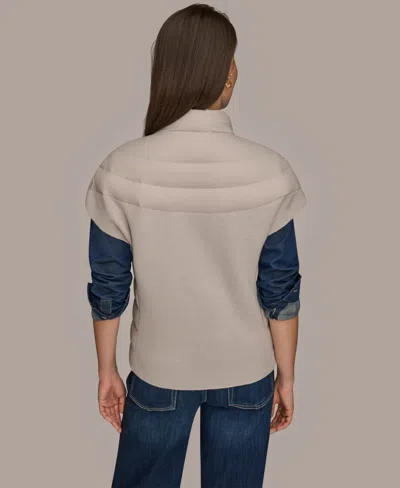 Donna Karan Weekend Donna Karen Weekend Womens Denim Shirt Wide Leg Jeans Cap Sleeve Puffer Jacket In Neutral