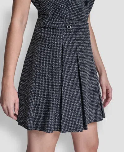 Dkny Pleated Tweed Miniskirt In Black