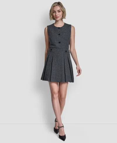 Dkny Pleated Tweed Miniskirt In Black