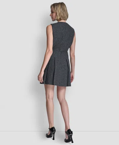 Dkny Pleated Tweed Miniskirt In Black