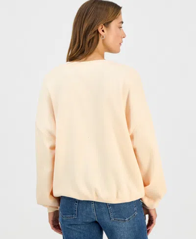 Just Polly Juniors' Long-sleeve Beaded Crewneck Sweatshirt In Yellow