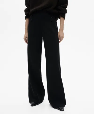 Mango Women's Buttons Detail Wide Leg Pants In Black