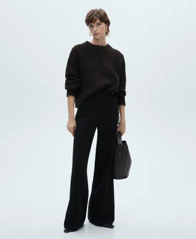 Mango Women's Buttons Detail Wide Leg Pants In Black