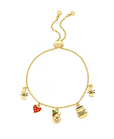Disney Winnie The Pooh Cubic Zirconia And Cystal Adjustable Bolo Bracelet In Gold