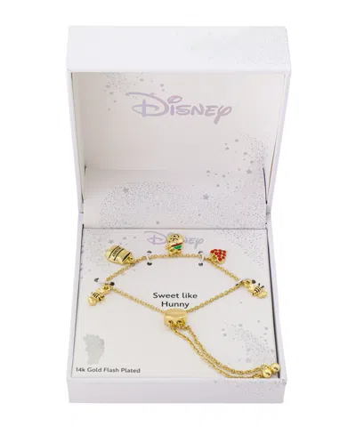 Disney Winnie The Pooh Cubic Zirconia And Cystal Adjustable Bolo Bracelet In Gold