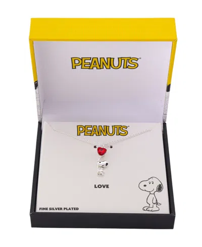 Disney Peanuts Snoopy Crystal Heart Pendant Necklace In Metallic