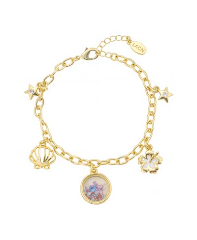 Disney Stitch And Angel Cubic Zirconia And Crystal Charm Bracelet In Gold