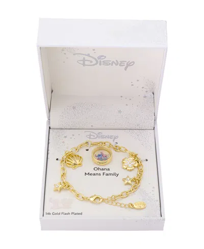 Disney Stitch And Angel Cubic Zirconia And Crystal Charm Bracelet In Gold