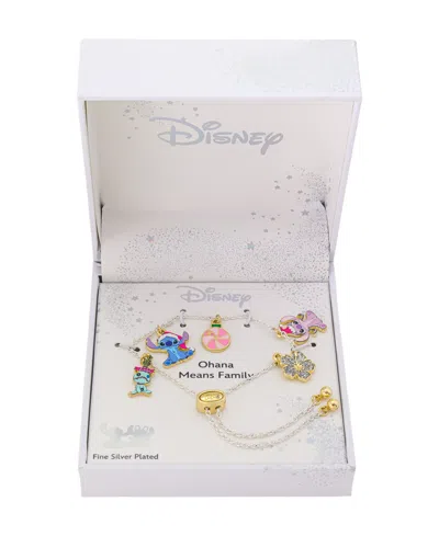 Disney Stitch And Angel Holiday Charm Adjustable Bolo Bracelet In Silver