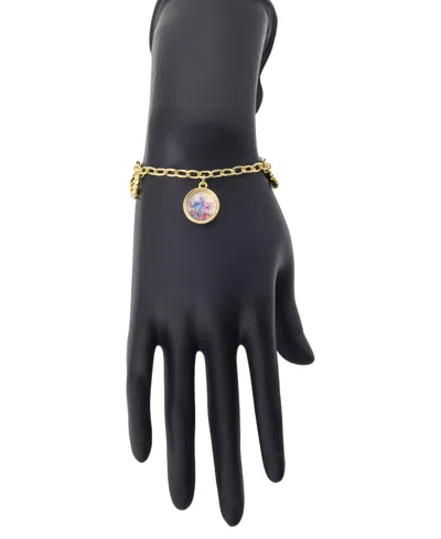 Disney Stitch And Angel Cubic Zirconia And Crystal Charm Bracelet In Gold