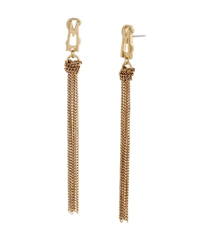 Steve Madden Gold Signature Logo Fringe Earrings In Gold