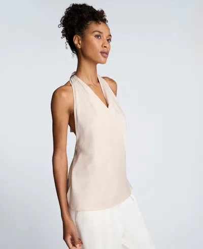 Kenneth Cole Satin Crossover Halter Blouse In Neutral