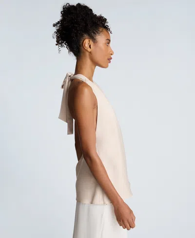 Kenneth Cole Satin Crossover Halter Blouse In Neutral