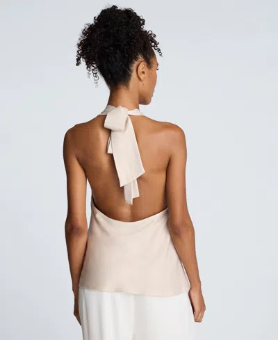 Kenneth Cole Satin Crossover Halter Blouse In Neutral