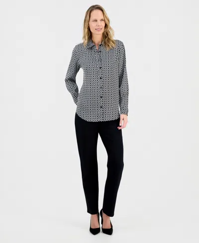 Kasper Women's Geometric-print Button-front Shirt In Gray