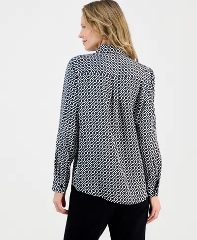 Kasper Women's Geometric-print Button-front Shirt In Gray
