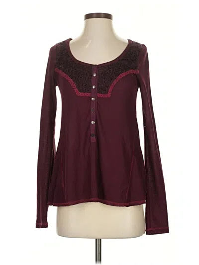 Pre-owned Free People Long Sleeve Henley Shirt In Burgundy