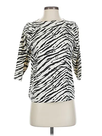 Pre-owned Erika 3/4 Sleeve Top Ivory Animal Print Pattern Boatneck Tops In White