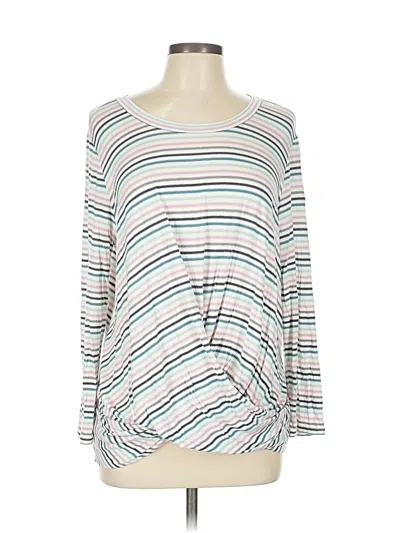 Pre-owned Ann Taylor Loft Outlet Long Sleeve Top Silver Stripes Pattern Boatneck Tops