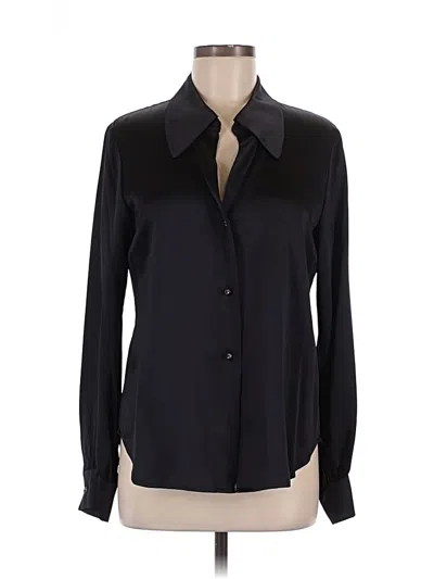 Pre-owned L'agence Long Sleeve Silk Top Black Collared Neckline Tops