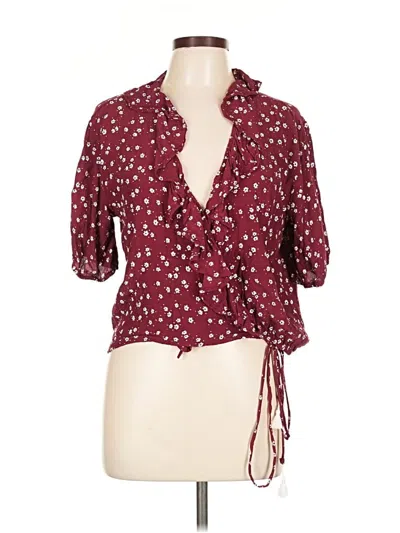 Pre-owned Faithfull The Brand 3/4 Sleeve Blouse In Burgundy