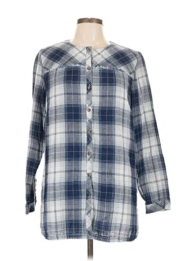 Pre-owned Jjill Long Sleeve Button Down Shirt In Blue