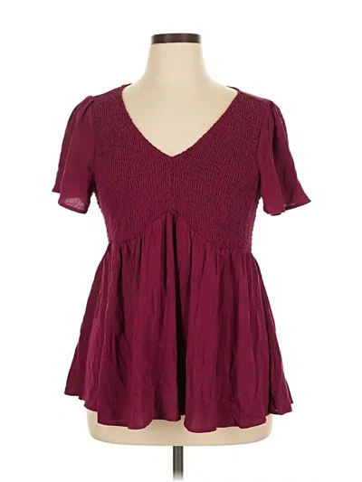 Pre-owned Torrid Short Sleeve Blouse In Burgundy